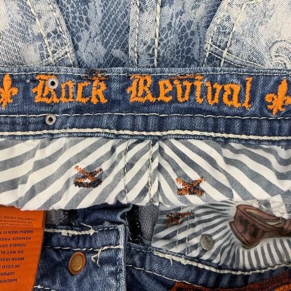 Rock Revival Short Women's 26x3 Light Blue Lace Print Lydia Easy Short Western - Picture 8 of 14